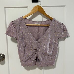 Hollister Lavender Floral Knot-Front Blouse